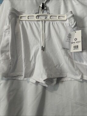 Nine West White Athletic Drawstring Mesh-Trim Shorts